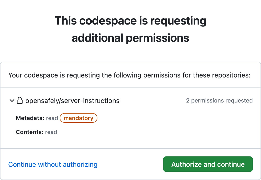 This codespace is requesting additional permissions